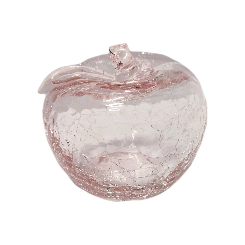 Vintage Toyo Pink Hand Blown 3" Crackle Glass Apple Paperweight Decor Teacher